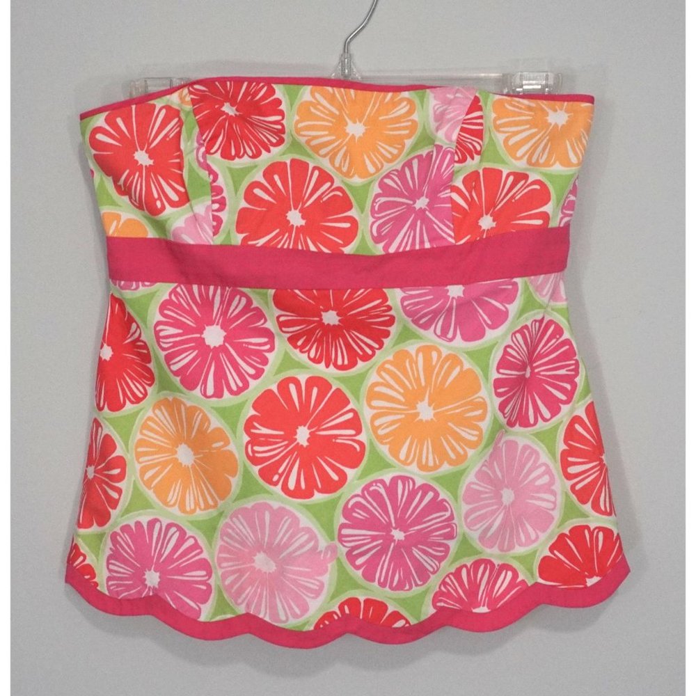 LILLY PULITZER Pink Green Orange Scalloped Stretch Floral Corset Top Size 0